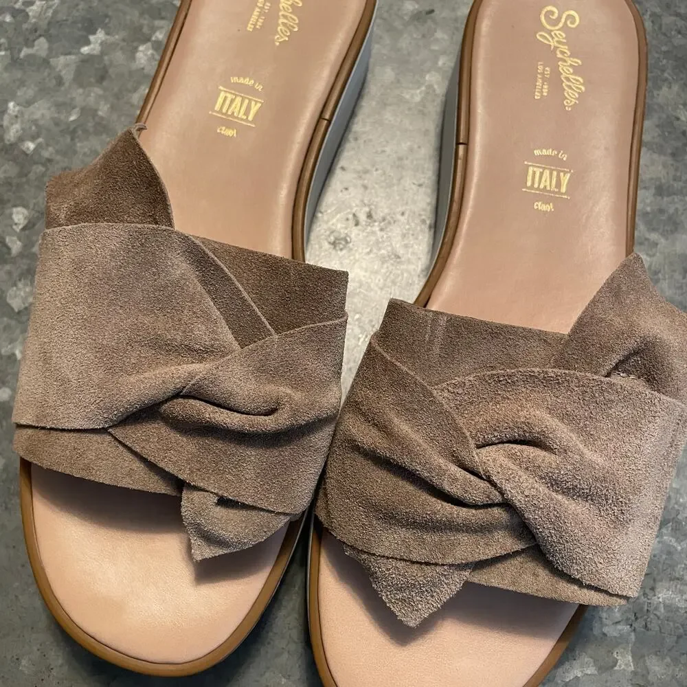 Seychells Coast Knotted Suede Slide Sandals 11 Taupe Brown Platform Italy - Picture 2 of 12